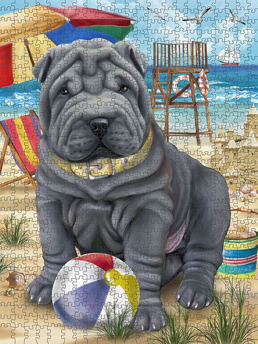 Pet Friendly Beach Shar Pei Dog Puzzle with Photo Tin PUZL49785 (300 pc.)