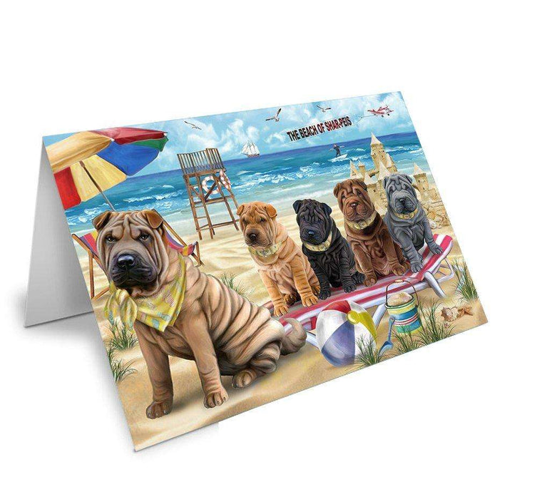 Pet Friendly Beach Shar Peis Dog Handmade Artwork Assorted Pets Greeting Cards and Note Cards with Envelopes for All Occasions and Holiday Seasons GCD50096