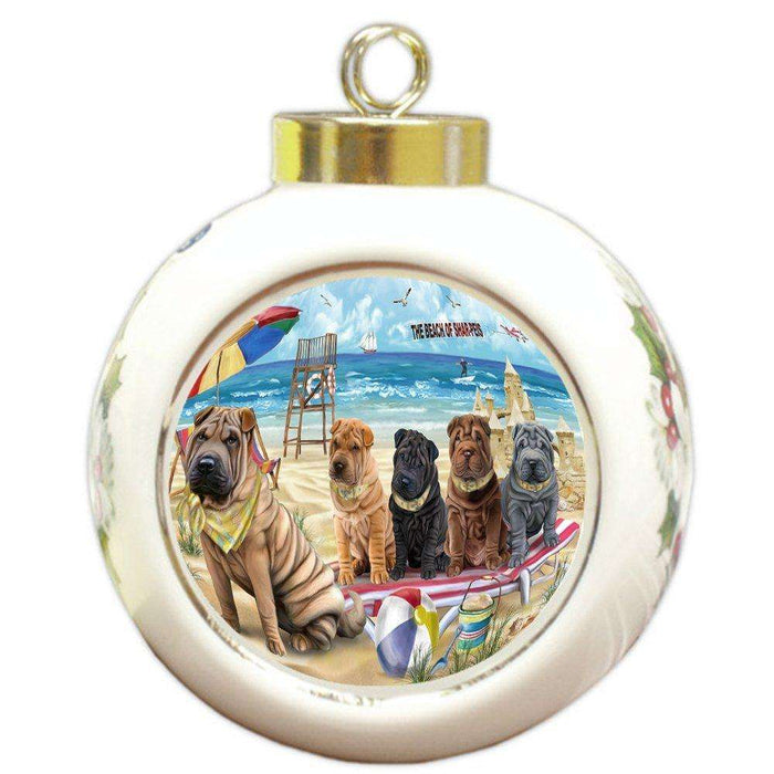 Pet Friendly Beach Shar Peis Dog Round Ball Christmas Ornament RBPOR48689