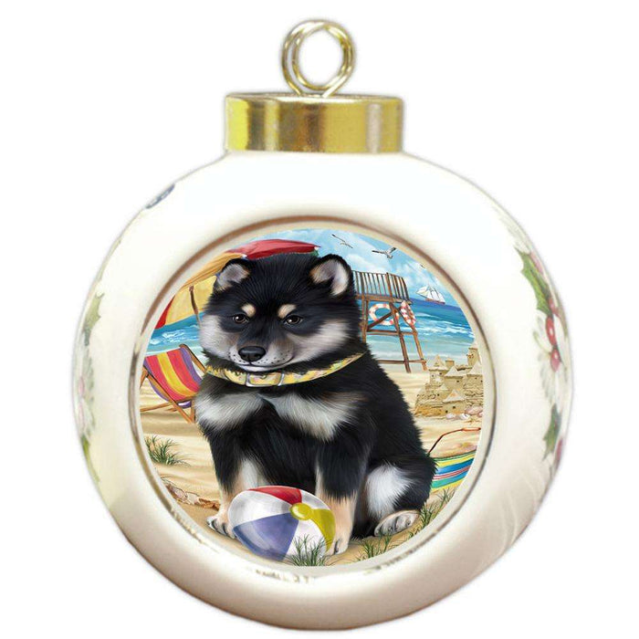 Pet Friendly Beach Shiba Inu Dog Round Ball Christmas Ornament RBPOR50091