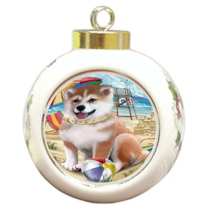 Pet Friendly Beach Shiba Inu Dog Round Ball Christmas Ornament RBPOR50092