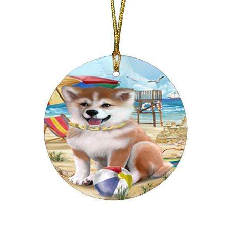 Pet Friendly Beach Shiba Inu Dog Round Flat Christmas Ornament RFPOR50083