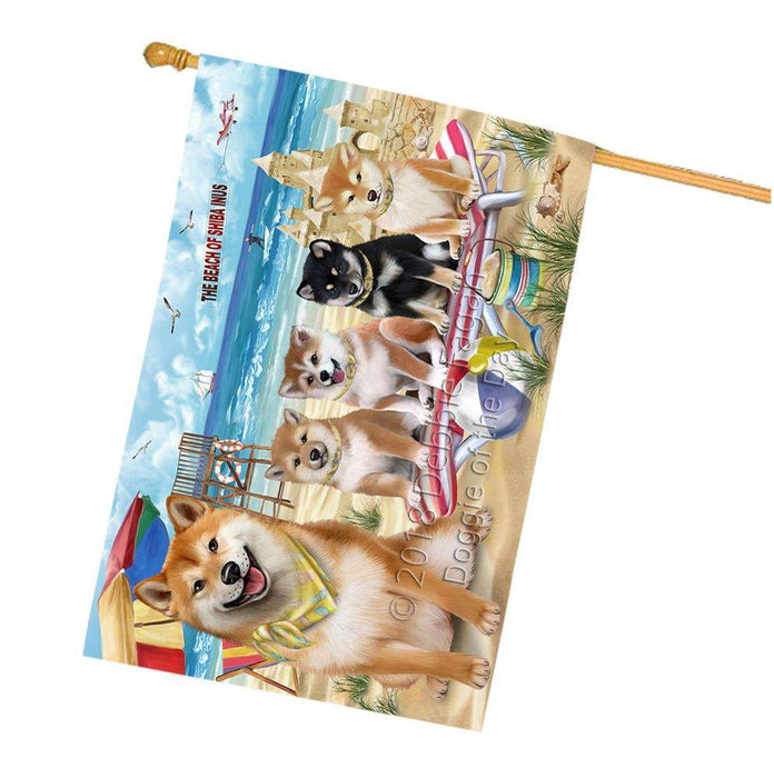Pet Friendly Beach Shiba Inus Dog House Flag FLG50053