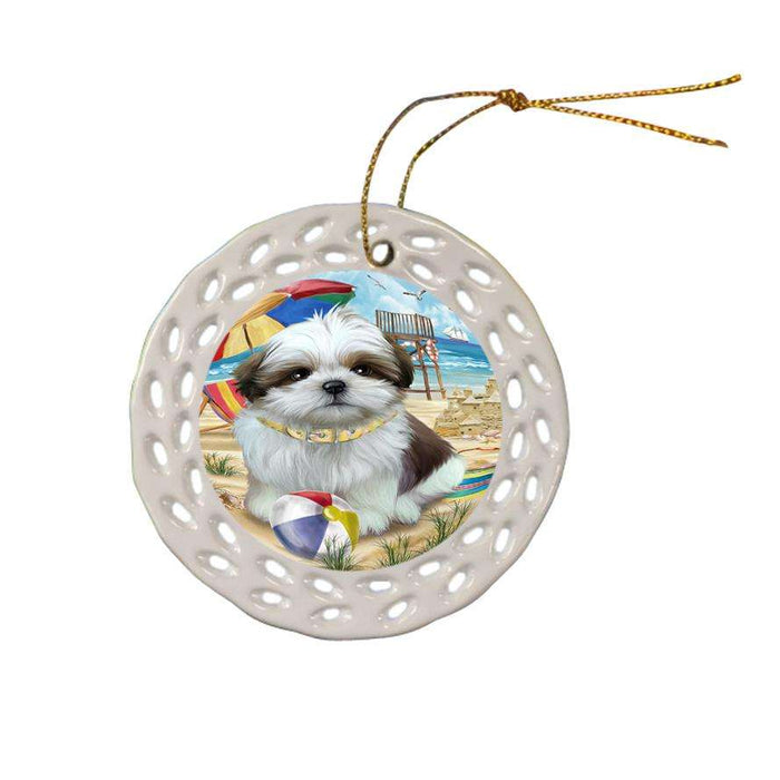 Pet Friendly Beach Shih Tzu Dog Ceramic Doily Ornament DPOR50095