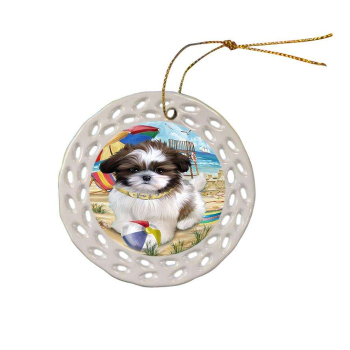 Pet Friendly Beach Shih Tzu Dog Ceramic Doily Ornament DPOR50096