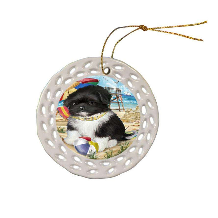 Pet Friendly Beach Shih Tzu Dog Ceramic Doily Ornament DPOR50097