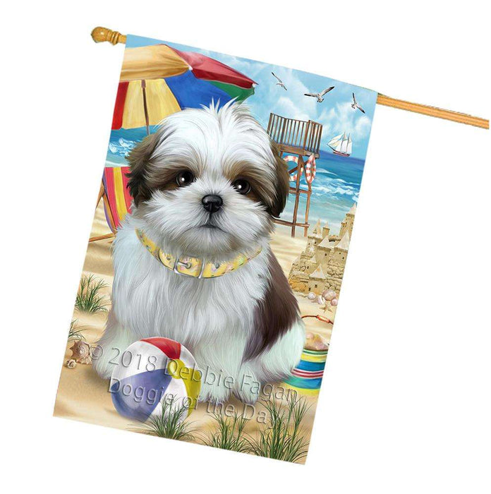Pet Friendly Beach Shih Tzu Dog House Flag FLG50060
