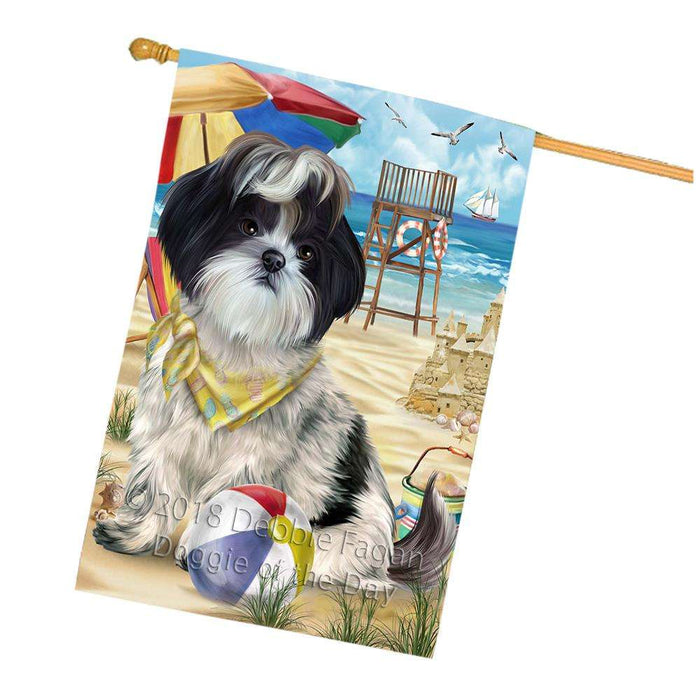 Pet Friendly Beach Shih Tzu Dog House Flag FLG50064