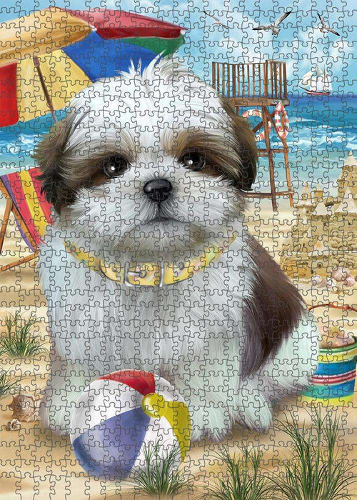 Pet Friendly Beach Shih Tzu Dog Puzzle with Photo Tin PUZL53991
