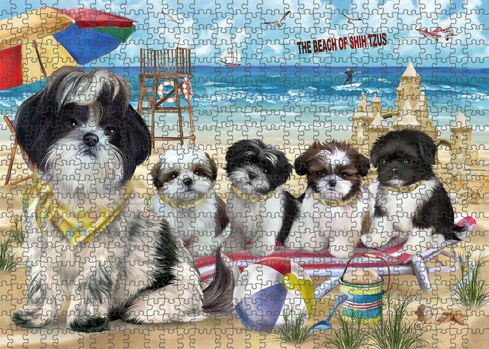 Pet Friendly Beach Shih Tzus Dog Puzzle with Photo Tin PUZL53988