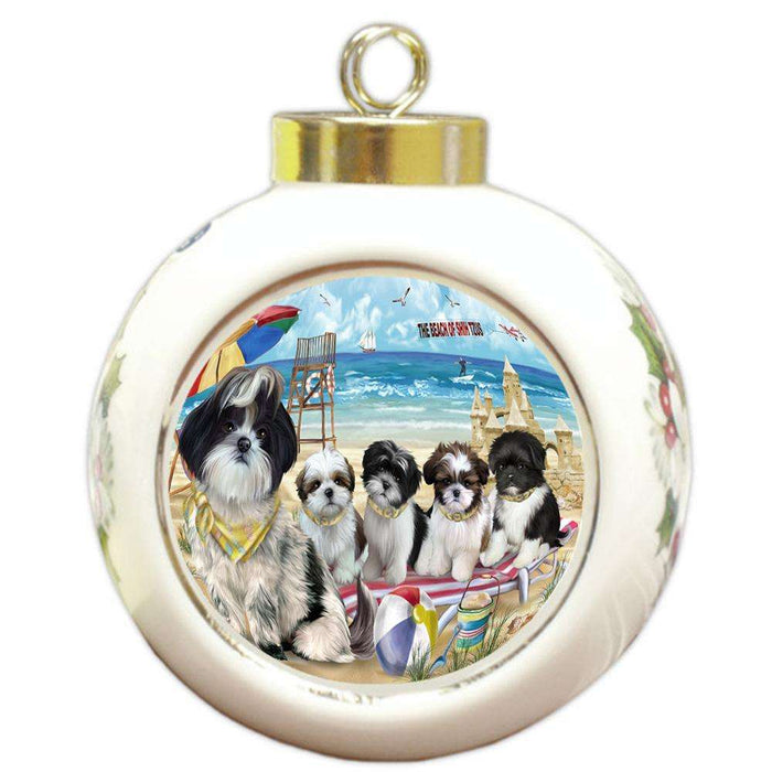 Pet Friendly Beach Shih Tzus Dog Round Ball Christmas Ornament RBPOR50094