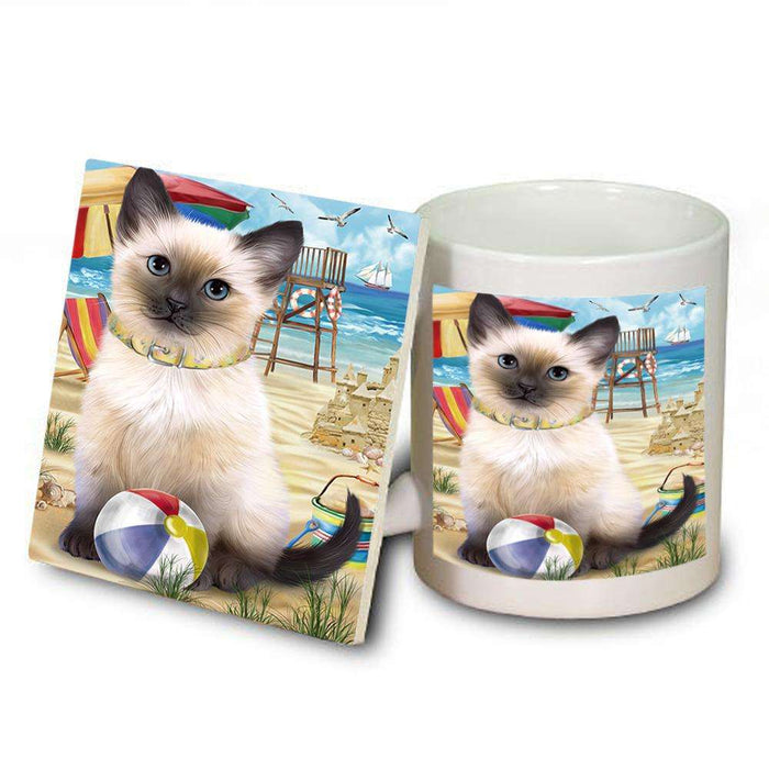 Pet Friendly Beach Siamese Cat Mug and Coaster Set MUC51591