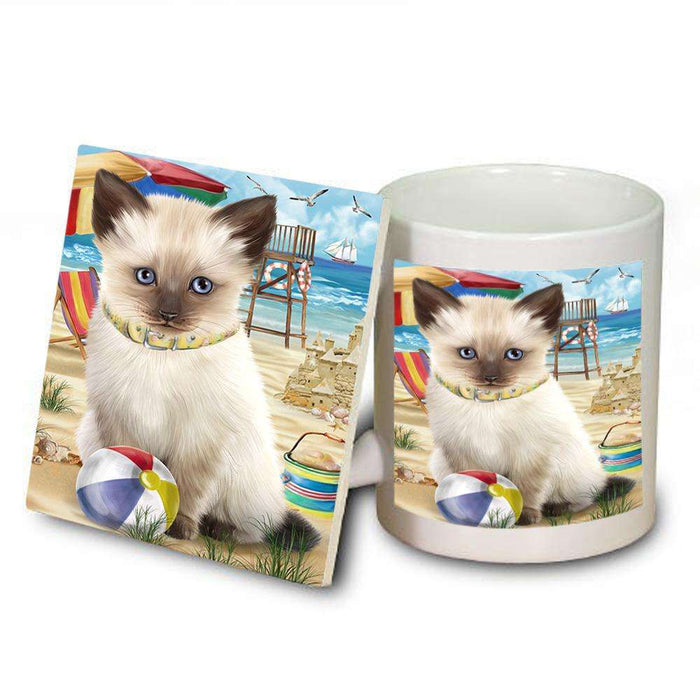 Pet Friendly Beach Siamese Cat Mug and Coaster Set MUC51592