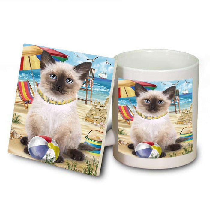 Pet Friendly Beach Siamese Cat Mug and Coaster Set MUC51593