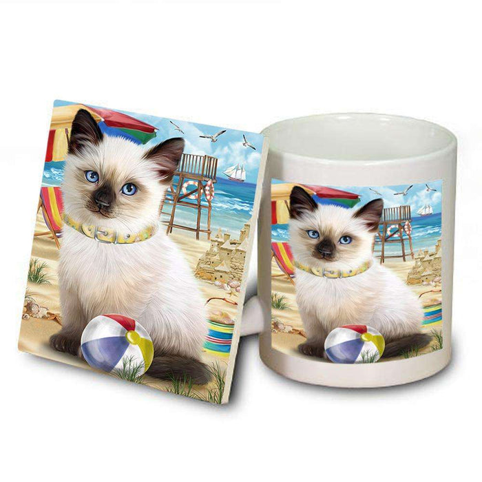 Pet Friendly Beach Siamese Cat Mug and Coaster Set MUC51594