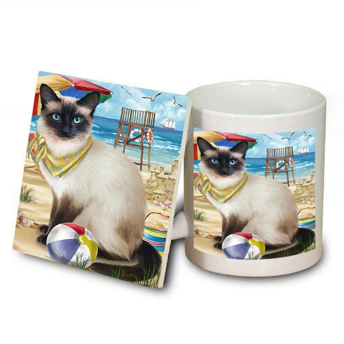 Pet Friendly Beach Siamese Cat Mug and Coaster Set MUC51595