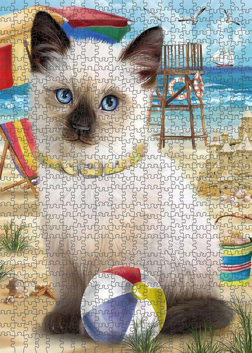 Pet Friendly Beach Siamese Cat Puzzle with Photo Tin PUZL58893