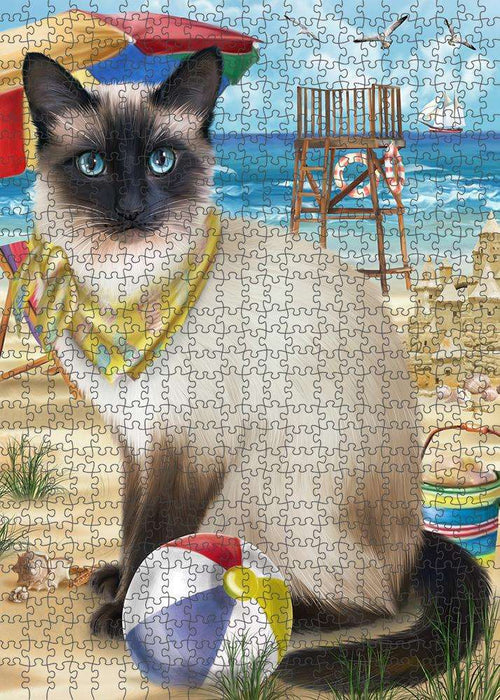 Pet Friendly Beach Siamese Cat Puzzle with Photo Tin PUZL58896