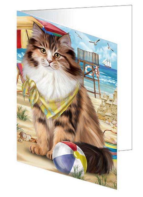 Pet Friendly Beach Siberian Cat Handmade Artwork Assorted Pets Greeting Cards and Note Cards with Envelopes for All Occasions and Holiday Seasons GCD66587