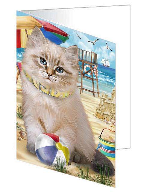 Pet Friendly Beach Siberian Cat Handmade Artwork Assorted Pets Greeting Cards and Note Cards with Envelopes for All Occasions and Holiday Seasons GCD66590