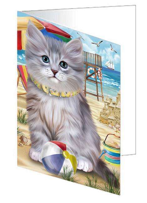 Pet Friendly Beach Siberian Cat Handmade Artwork Assorted Pets Greeting Cards and Note Cards with Envelopes for All Occasions and Holiday Seasons GCD66593