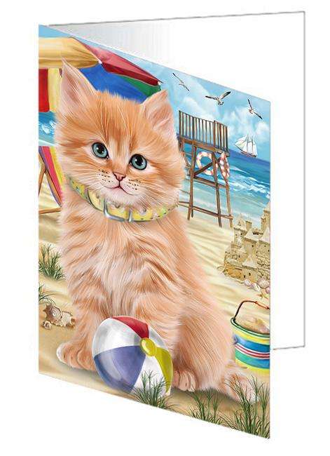 Pet Friendly Beach Siberian Cat Handmade Artwork Assorted Pets Greeting Cards and Note Cards with Envelopes for All Occasions and Holiday Seasons GCD66596