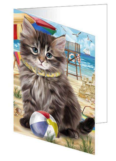 Pet Friendly Beach Siberian Cat Handmade Artwork Assorted Pets Greeting Cards and Note Cards with Envelopes for All Occasions and Holiday Seasons GCD66599