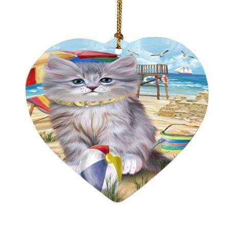 Pet Friendly Beach Siberian Cat Heart Christmas Ornament HPOR54188