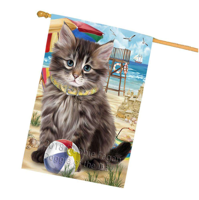 Pet Friendly Beach Siberian Cat House Flag FLG54388