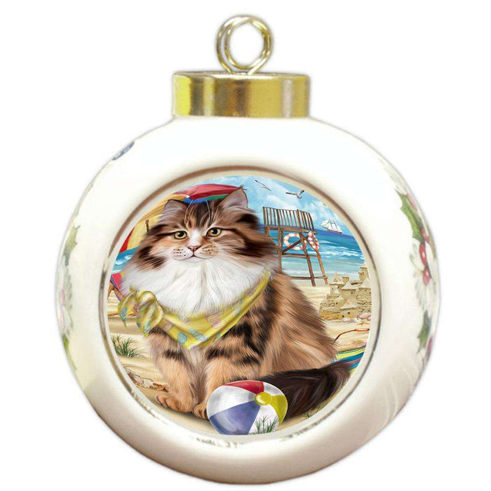 Pet Friendly Beach Siberian Cat Round Ball Christmas Ornament RBPOR54186