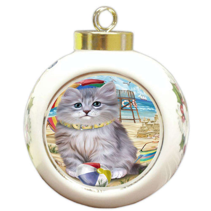 Pet Friendly Beach Siberian Cat Round Ball Christmas Ornament RBPOR54188