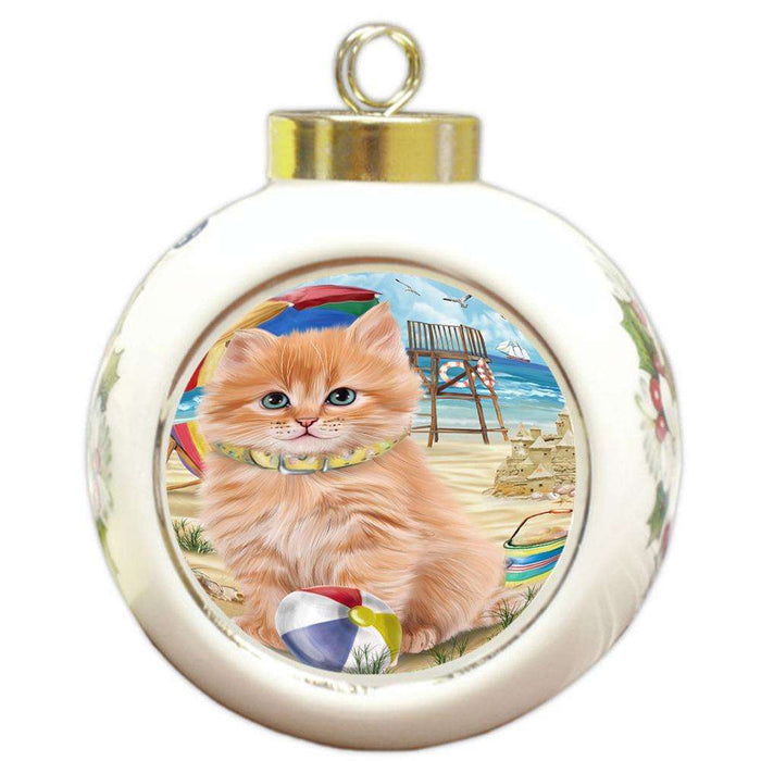 Pet Friendly Beach Siberian Cat Round Ball Christmas Ornament RBPOR54189