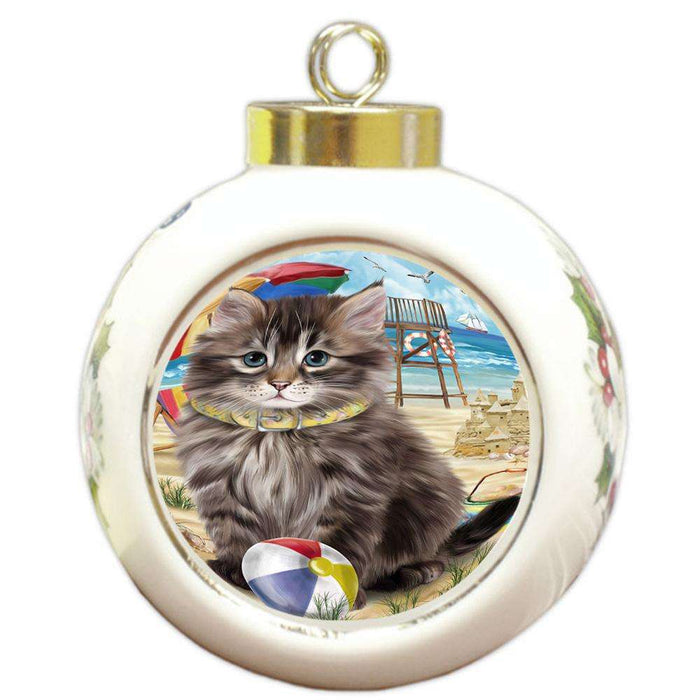Pet Friendly Beach Siberian Cat Round Ball Christmas Ornament RBPOR54190