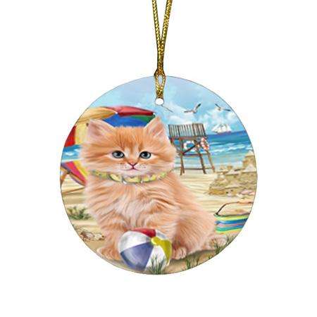 Pet Friendly Beach Siberian Cat Round Flat Christmas Ornament RFPOR54180