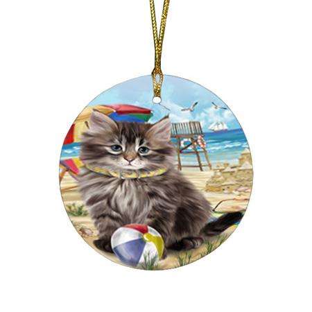Pet Friendly Beach Siberian Cat Round Flat Christmas Ornament RFPOR54181