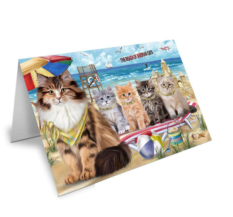 Pet Friendly Beach Siberian Cats Handmade Artwork Assorted Pets Greeting Cards and Note Cards with Envelopes for All Occasions and Holiday Seasons GCD66584