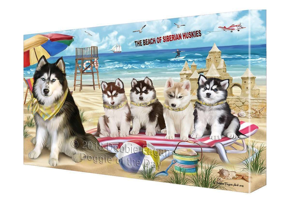 Pet Friendly Beach Siberian Huskies Dog Canvas Wall Art CVS53364