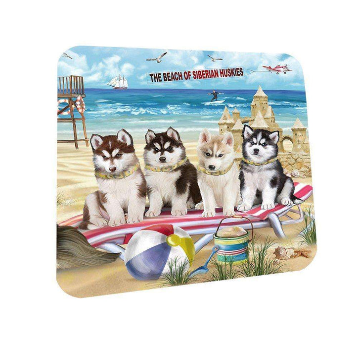 Pet Friendly Beach Siberian Huskies Dog Coasters Set of 4 CST48658
