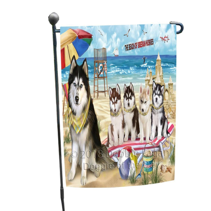 Pet Friendly Beach Siberian Huskies Dog Garden Flag GFLG48608