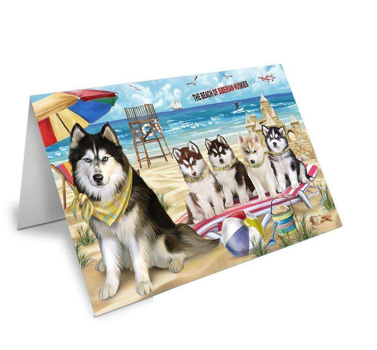 Pet Friendly Beach Siberian Huskies Dog Handmade Artwork Assorted Pets Greeting Cards and Note Cards with Envelopes for All Occasions and Holiday Seasons GCD50126