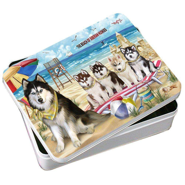 Pet Friendly Beach Siberian Huskies Dog Photo Storage Tin PITN48699