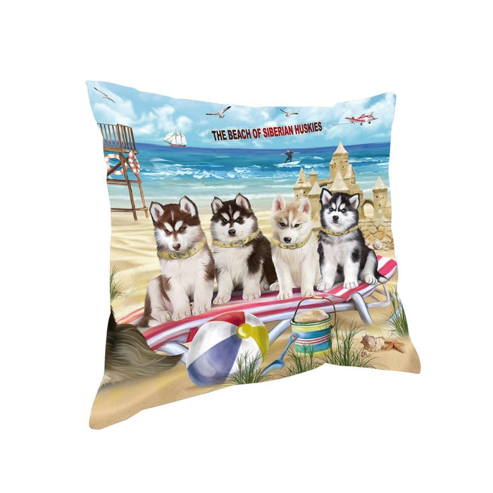 Pet Friendly Beach Siberian Huskies Dog Pillow PIL50652