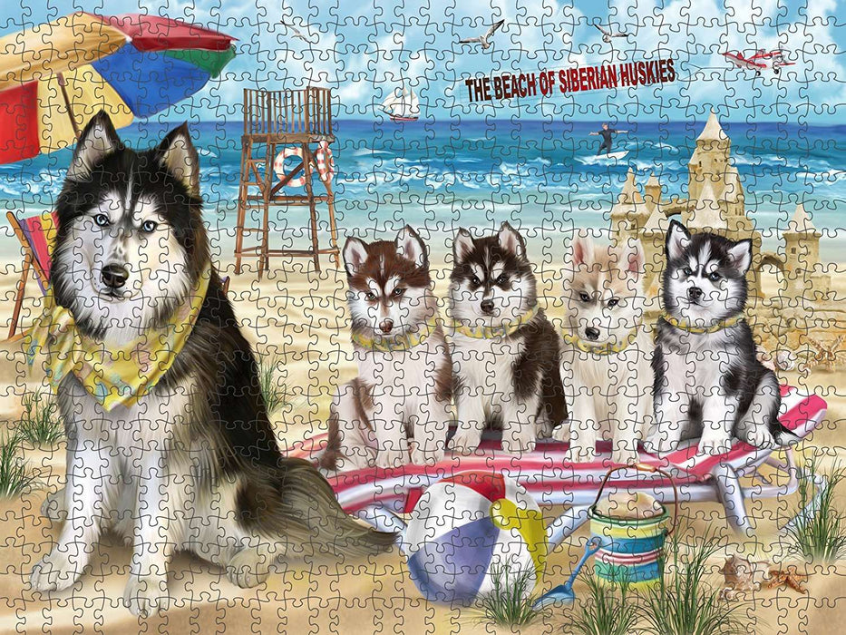 Pet Friendly Beach Siberian Huskies Dog Puzzle with Photo Tin PUZL49803