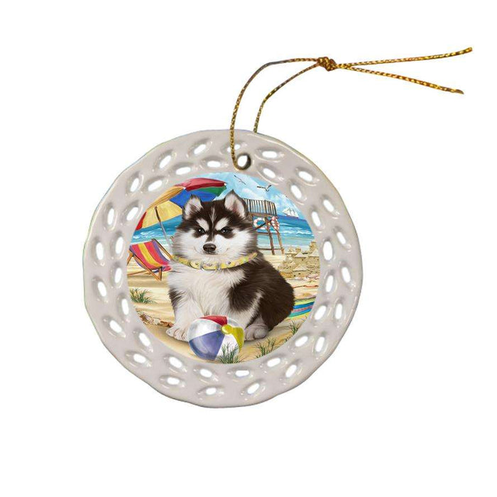Pet Friendly Beach Siberian Husky Dog Ceramic Doily Ornament DPOR48695