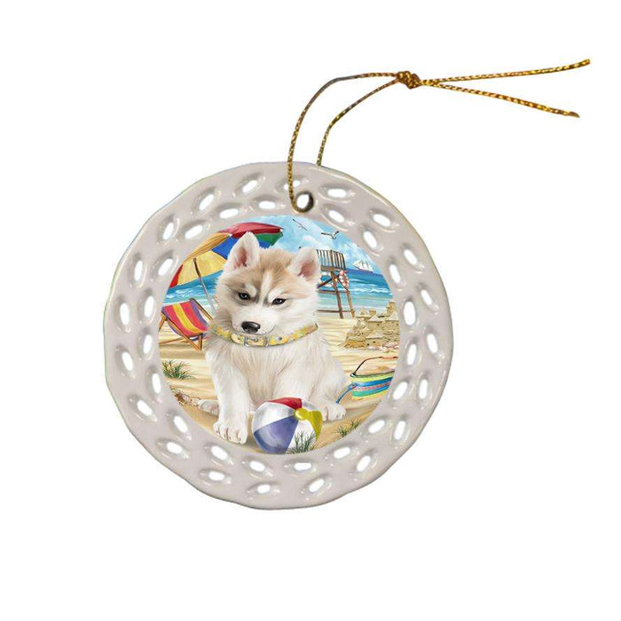 Pet Friendly Beach Siberian Husky Dog Ceramic Doily Ornament DPOR48696