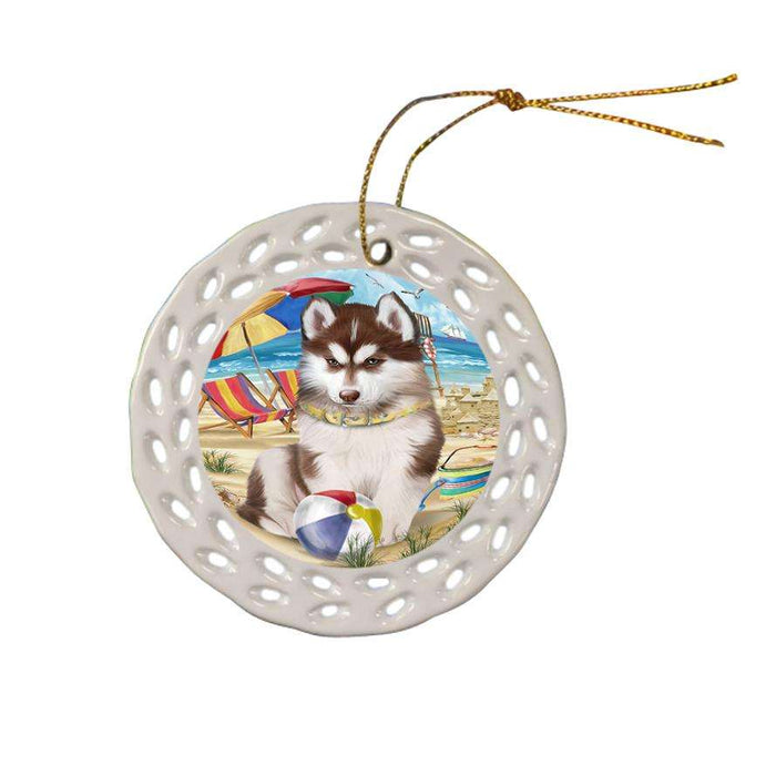 Pet Friendly Beach Siberian Husky Dog Ceramic Doily Ornament DPOR48697