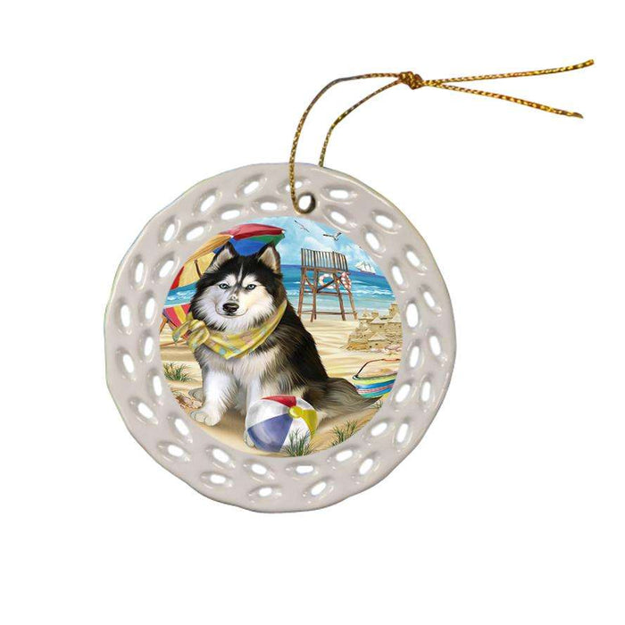 Pet Friendly Beach Siberian Husky Dog Ceramic Doily Ornament DPOR48698