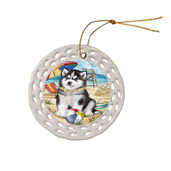 Pet Friendly Beach Siberian Husky Dog Ceramic Doily Ornament DPOR48700