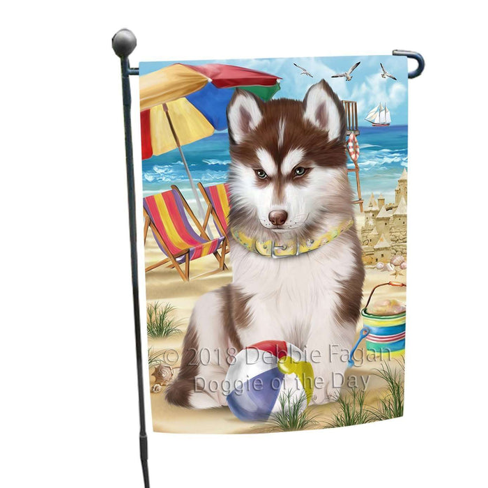 Pet Friendly Beach Siberian Husky Dog Garden Flag GFLG48606