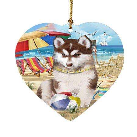 Pet Friendly Beach Siberian Husky Dog Heart Christmas Ornament HPOR48697